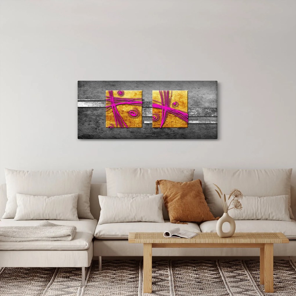 Tablou - Pătratr colorate pe fond negru (120x50 cm)