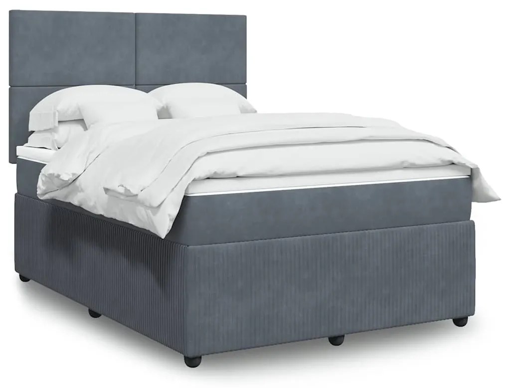 vidaXL Pat box spring cu saltea, gri închis, 140x200 cm, catifea