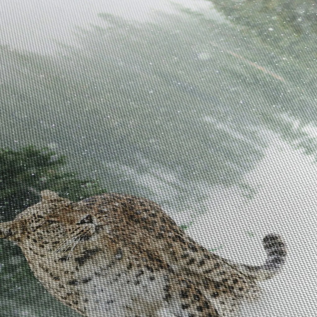 Tablou cu leopard în zăpadă (cu ceas) (90x30 cm)