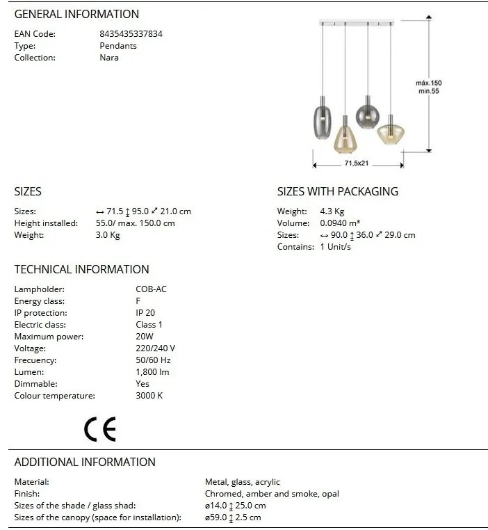 Lustra LED suspendata design modern Nara 4L