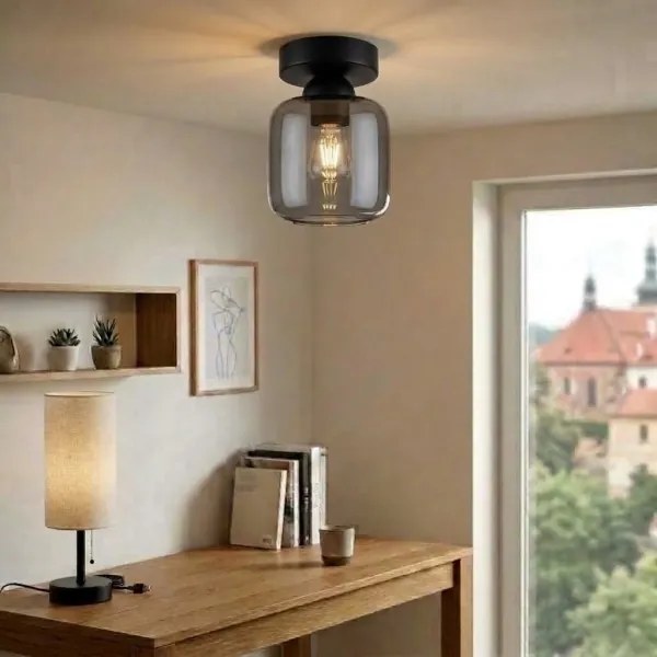 BRILAGI - Plafonieră LED R GLASS 1xE27/60W/230V Ø 14 cm negru/gri fumuriu