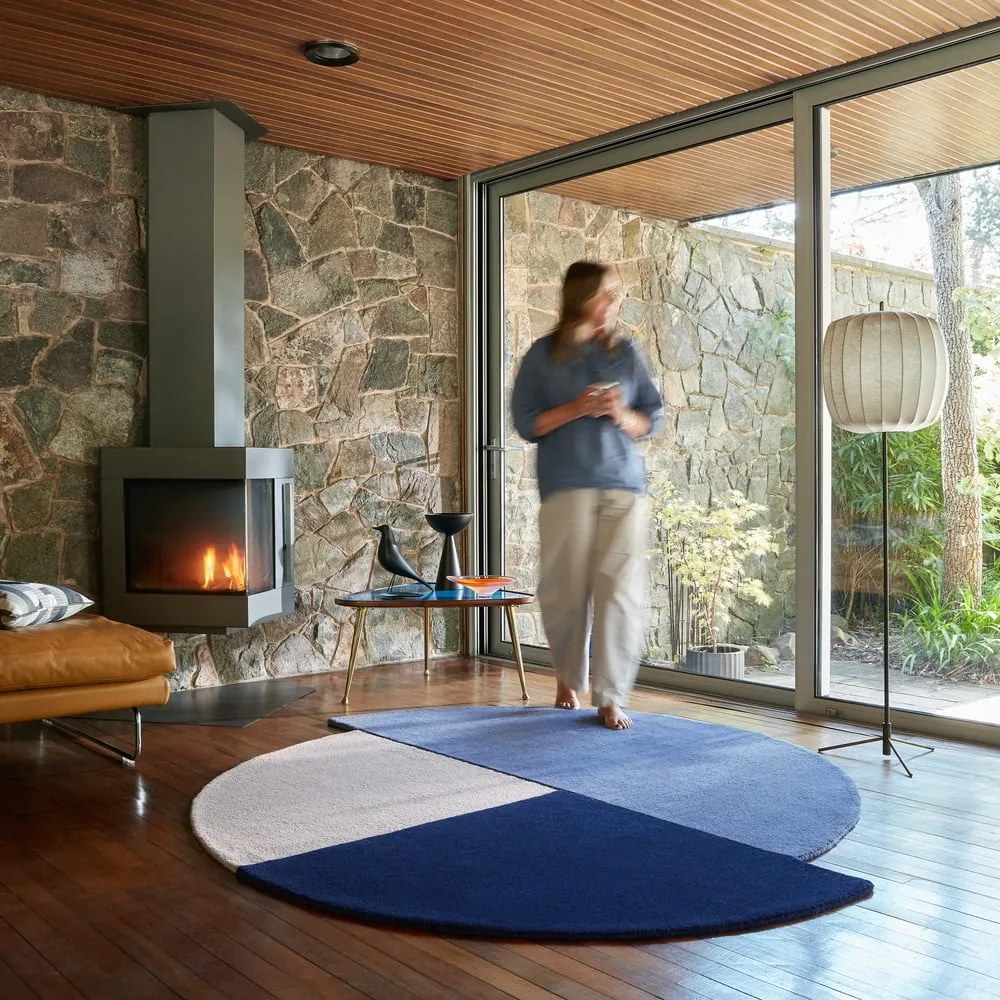 Covor albastru țesut manual, rotund, din lână ø 200 cm Mia Segment – Flair Rugs