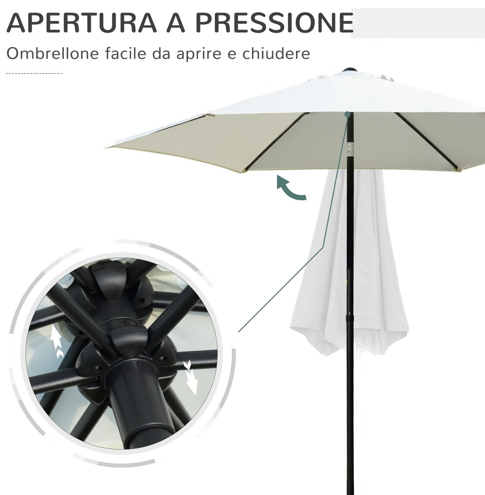 Outsunny Umbrelă de Grădină sau Verandă 2.6M, Design cu 6 Coaste și Stâlp din Aluminiu, Ușor de Asamblat, Alb Crem | Aosom Romania