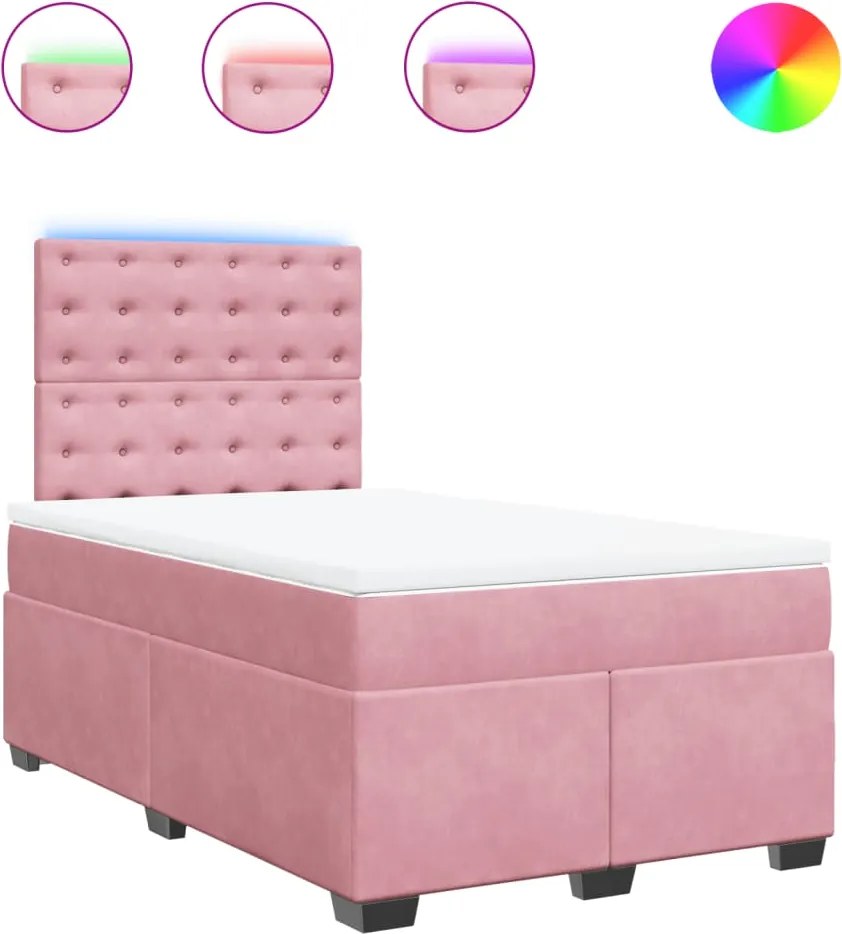 vidaXL Pat box spring cu saltea, roz, 120x200 cm, catifea