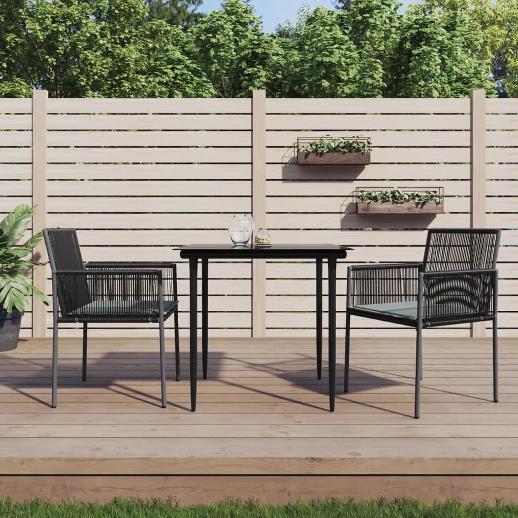 vidaXL Set mobilier grădină cu perne, 3 piese, negru, poliratan &amp; oțel