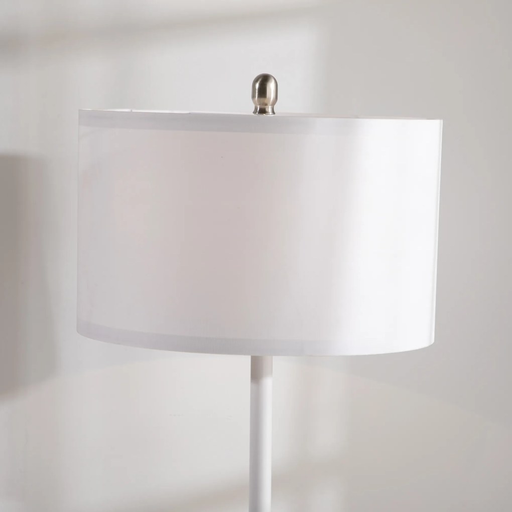 HOMCOM Lampa de podea cu 2 rafturi, Lampa de podea din metal si lemn cu abajur din material, Ø40x163cm, alb | AOSOM RO