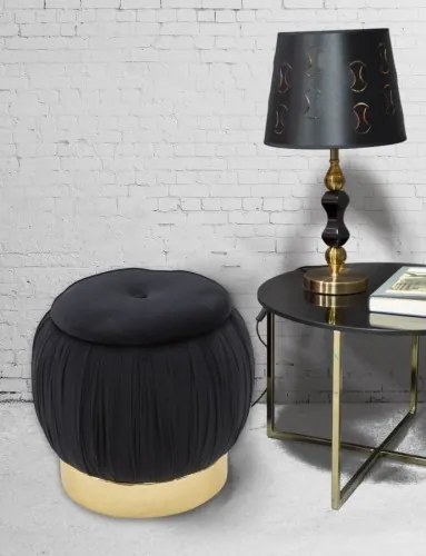 Taburet tapitat cu stofa, cu spatiu de depozitare Paris Negru, Ø41xH41 cm
