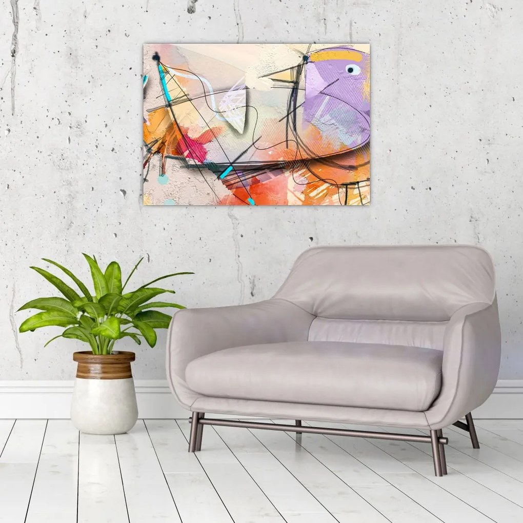 Tablou pe sticlă - Abstract, pasăre (70x50 cm)