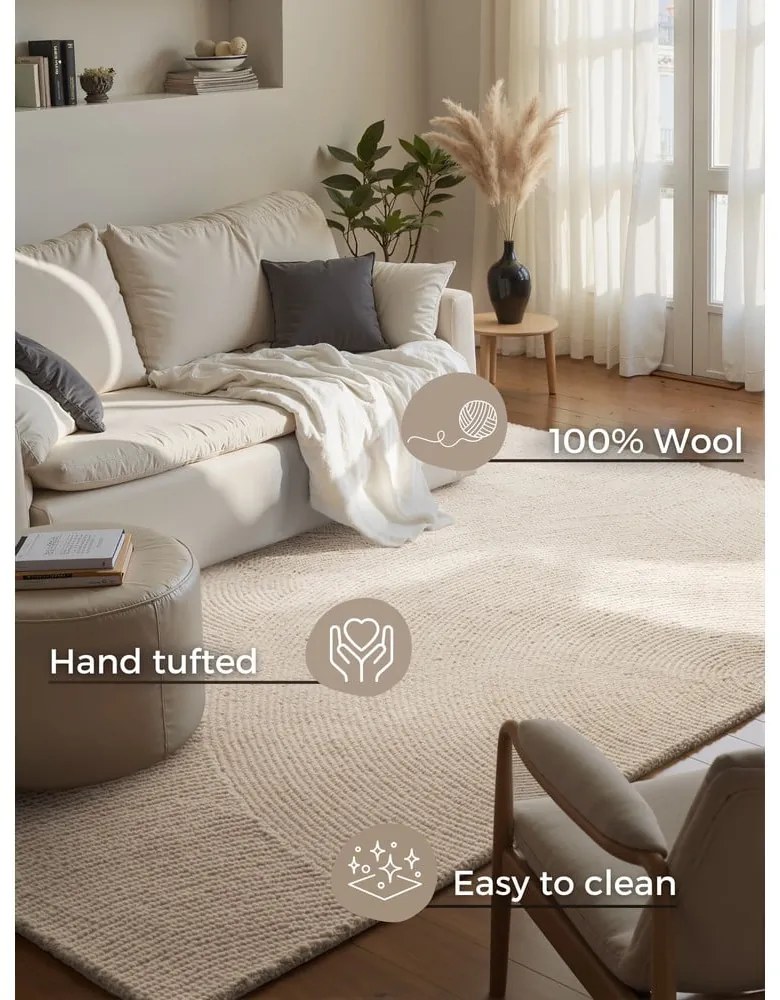 Covor în culoare naturală deschisă, țesut manual, din lână 80x150 cm Eleni Natural White – Hanse Home