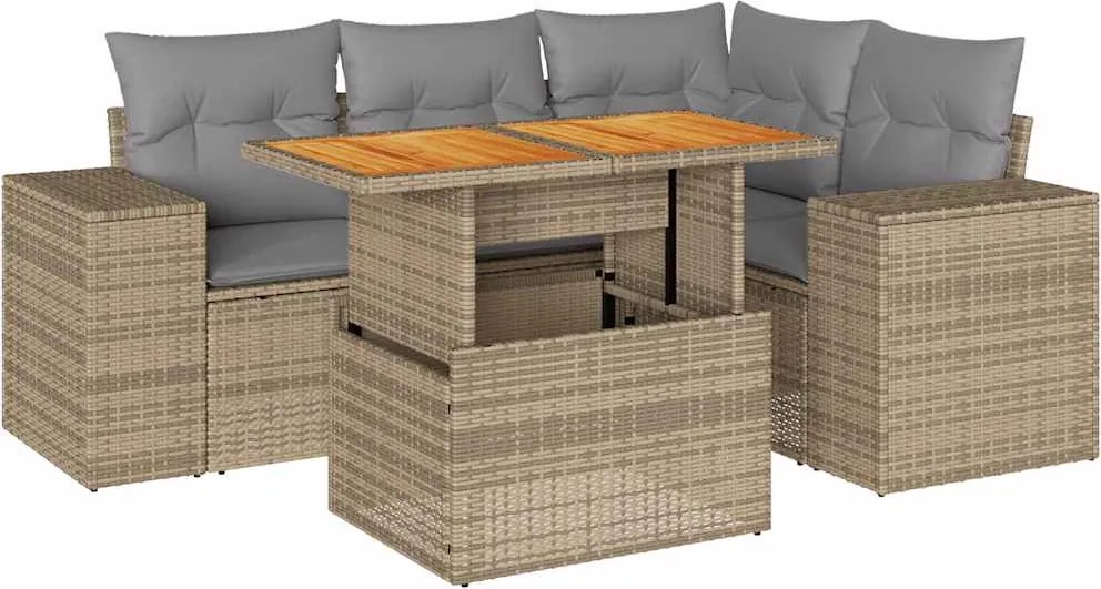 vidaXL Set canapele de grădină cu perne, 5 piese, bej, poliratan