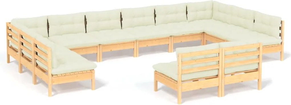 vidaXL Set mobilier grădină cu perne crem, 12 piese, lemn masiv de pin