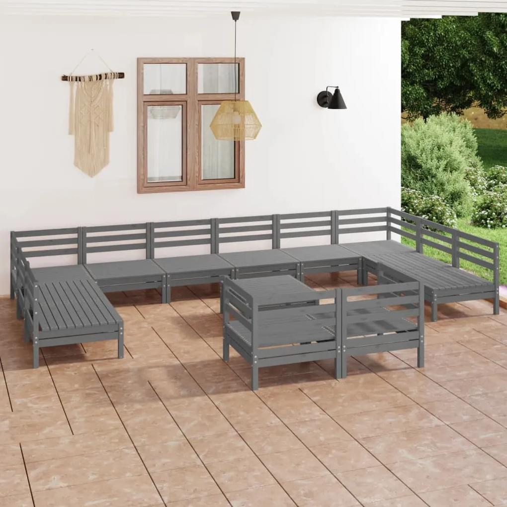 3083501 vidaXL Set mobilier de grădină, 13 piese, gri, lemn masiv de pin