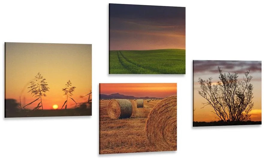 Set tablouri apus de soare romantic pe luncă