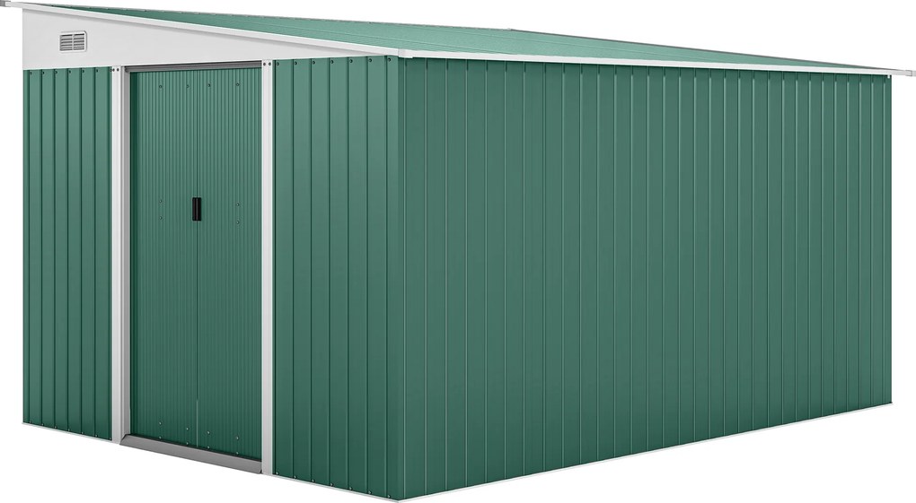 Outsunny Magazie de Gradina cu Ușa Glisantă si Orificii de Aerisire, din Oțel Galvanizat, 345x280,5x169-201cm, Verde | Aosom Romania
