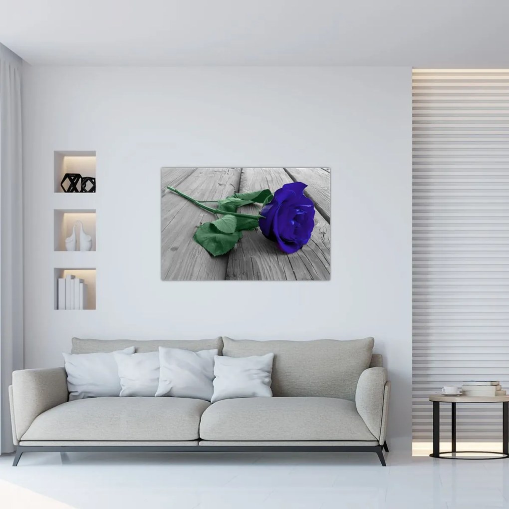Tablou - Trandafir albastru cu tulpina verde (90x60 cm)