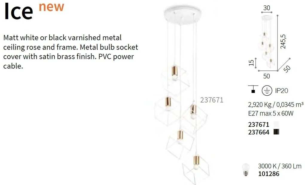 Lustra cu 5 pendule design modern ICE SP5 NERO 237664 IDL