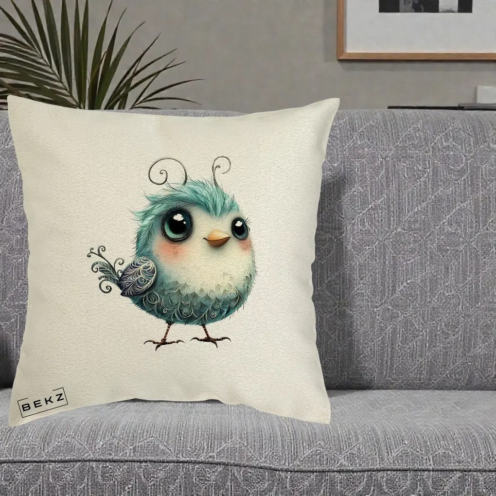 Perna Decorativa Pui Teal cu Aripioare Ornamentale, 40x40 cm, Ecru, Husa Detasabila, Perna Inclusa, BEKZ®