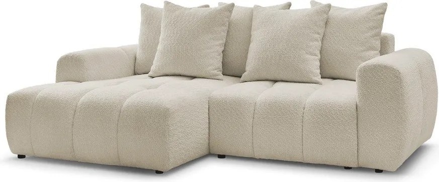 Colțar bej extensibil/cu spațiu de depozitare cu tapițerie din țesătură bouclé (cu colț pe partea stângă/cu șezlong) Roxelane – Bobochic Paris