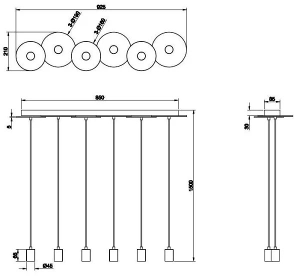 Lustră pe cablu DISCUS 6xE27/28W/230V neagră Trio