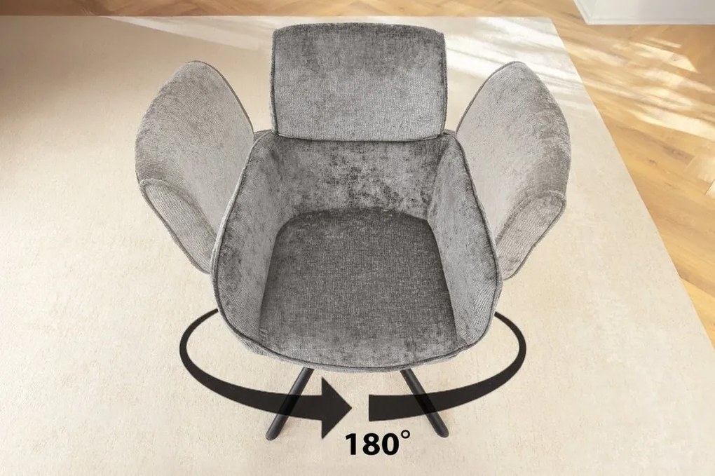 Set de 2 scaune pivotante, Metal Negru, Chenille Gri, UNIQUE A-46321 VC