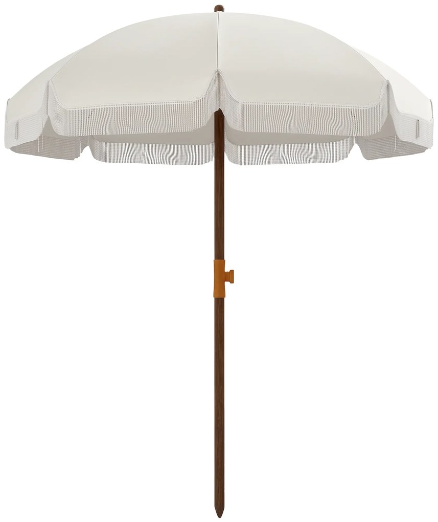 Outsunny Umbrelă de Plajă Portabilă cu Volane în Aer Liber cu Baldachin Ventilat, Geantă de Transport, Ø1.9x2.1 m, Alb-Crem