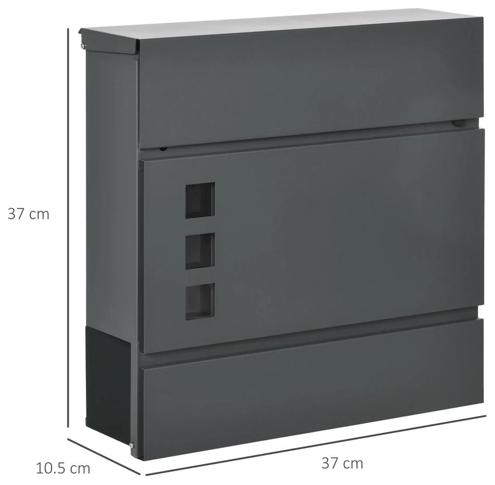 HOMCOM Cutie Poștală din Oțel Zincat cu 3 Fante și 2 Chei de Securitate Incluse, 37x10.5x37 cm, Gri