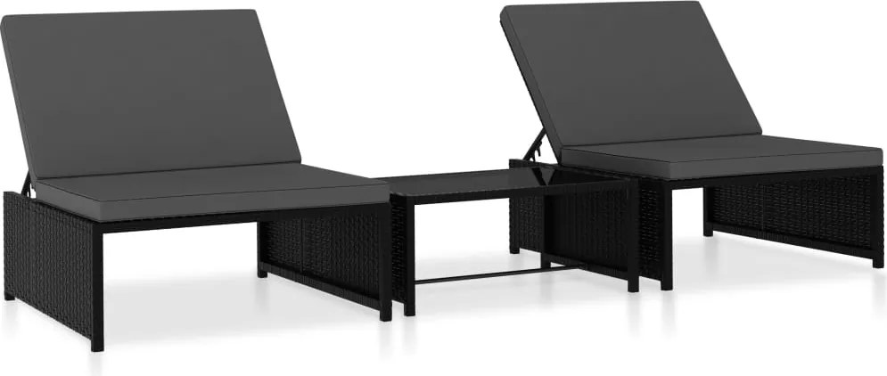 vidaXL Scaune de grădină rabatabile, 2 buc., cu masă, negru, poliratan