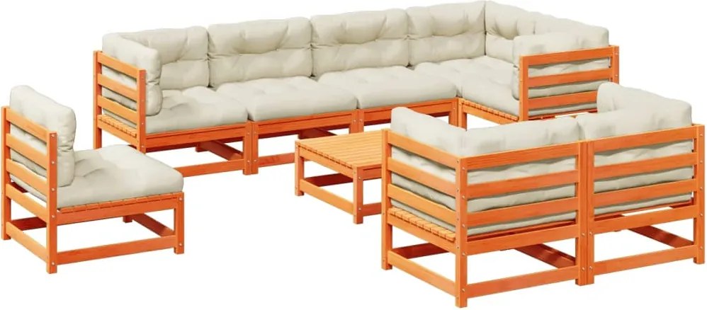vidaXL Set mobilier de grădină cu perne, 9 piese, lemn masiv de pin