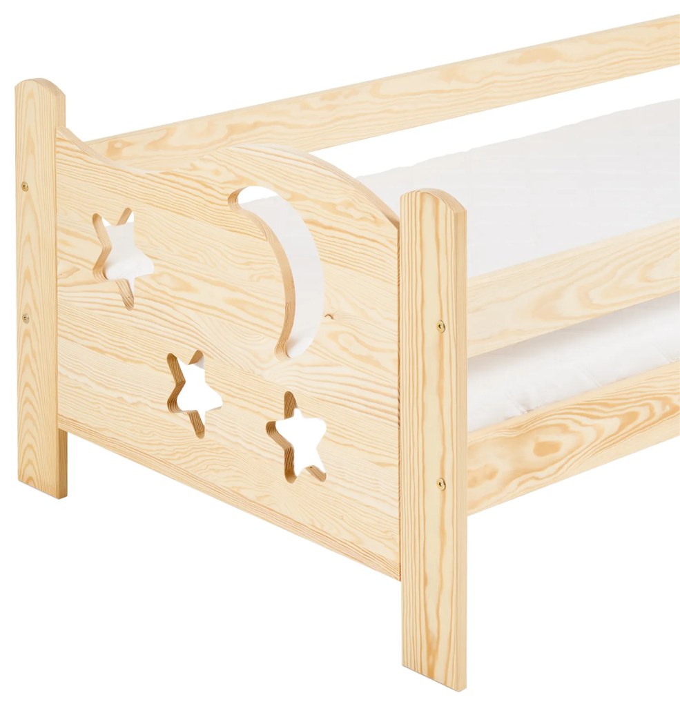Pat pentru copii pin natural, MOON 80 x 160 cm Saltele: Saltea EASYSOFT 8 cm, Somiera pat: Cu lamele curbate