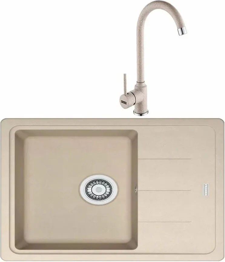 Set chiuveta bucatarie compozit Franke Basis Avena 1 cuva 1/2 cu picurator 78x50 cm bej mat cu baterie Pola