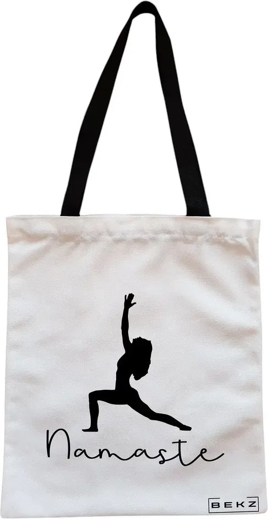 Sacosa de Panza pentru Cumparaturi, Geanta Tote, Yoga Namaste, Cu fermoar, 38x34.5 cm, Alba, BEKZ®