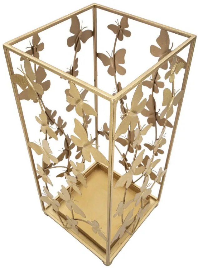 Suport umbrele auriu din metal, 22,5x22,5x48,5 cm, Butterflies Mauro Ferretti