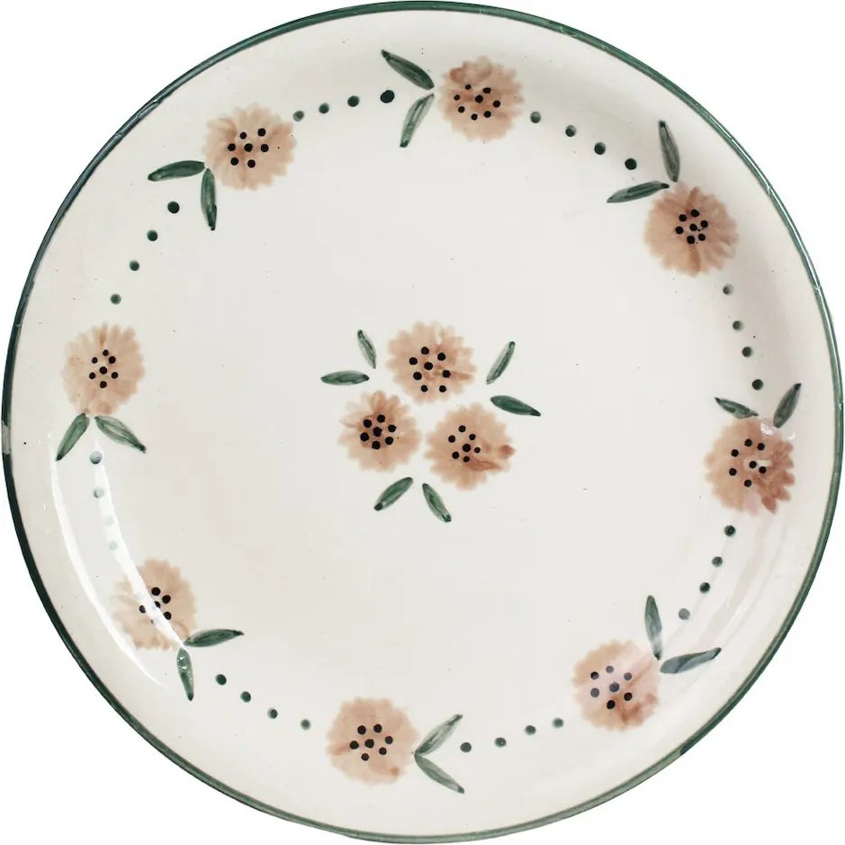 Platou rotund din ceramică pictată manual, Ø 37 x H 4,3 cm, alb, „Melina"