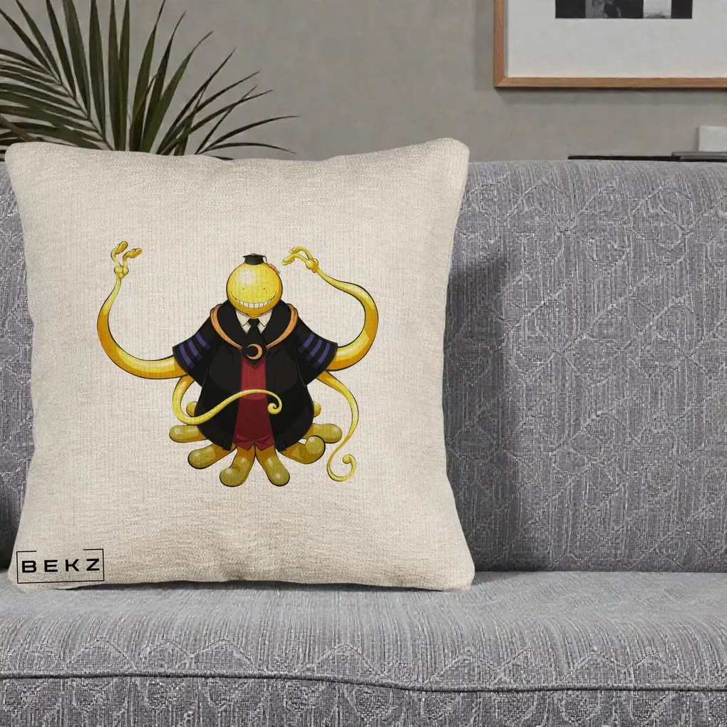Perna Personalizata Assassination Classroom Koro-sensei, 40x40 cm, Bej Canapea, Husa Detasabila, Perna Inclusa, BEKZ®