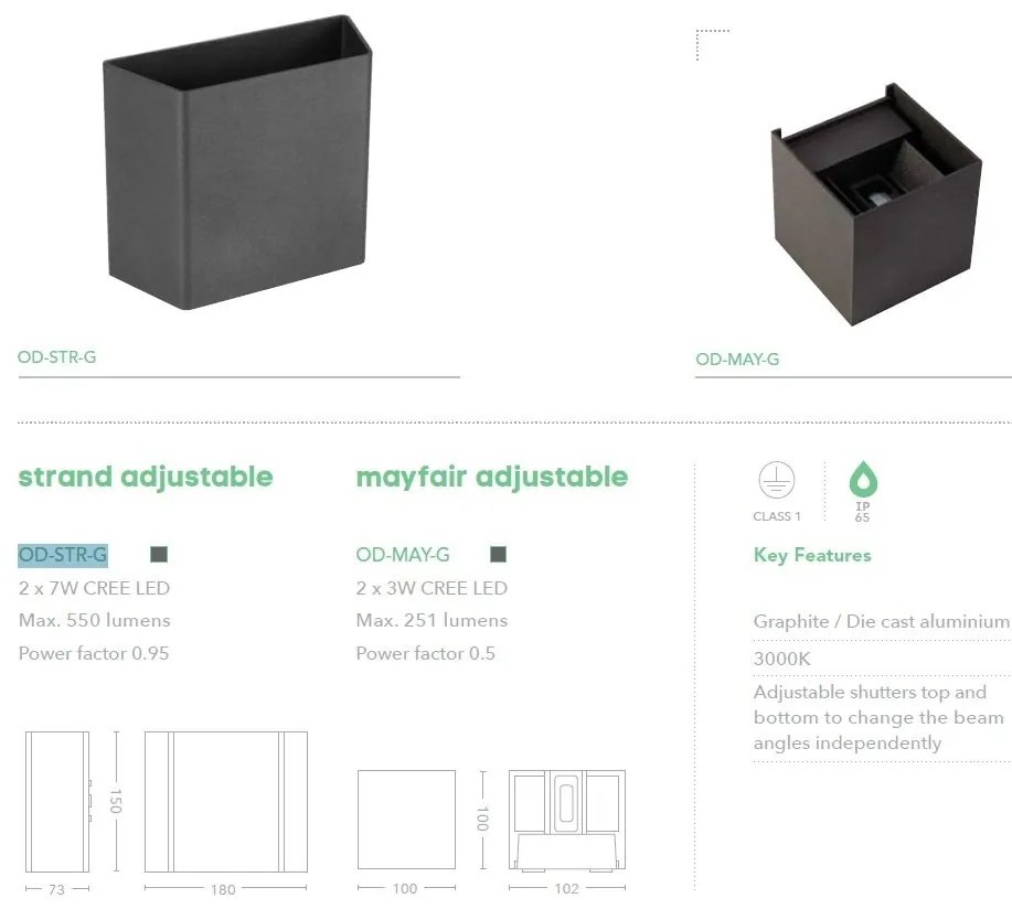 Aplica de perete iluminat exterior ambiental IP65 LED Mayfair adjustable