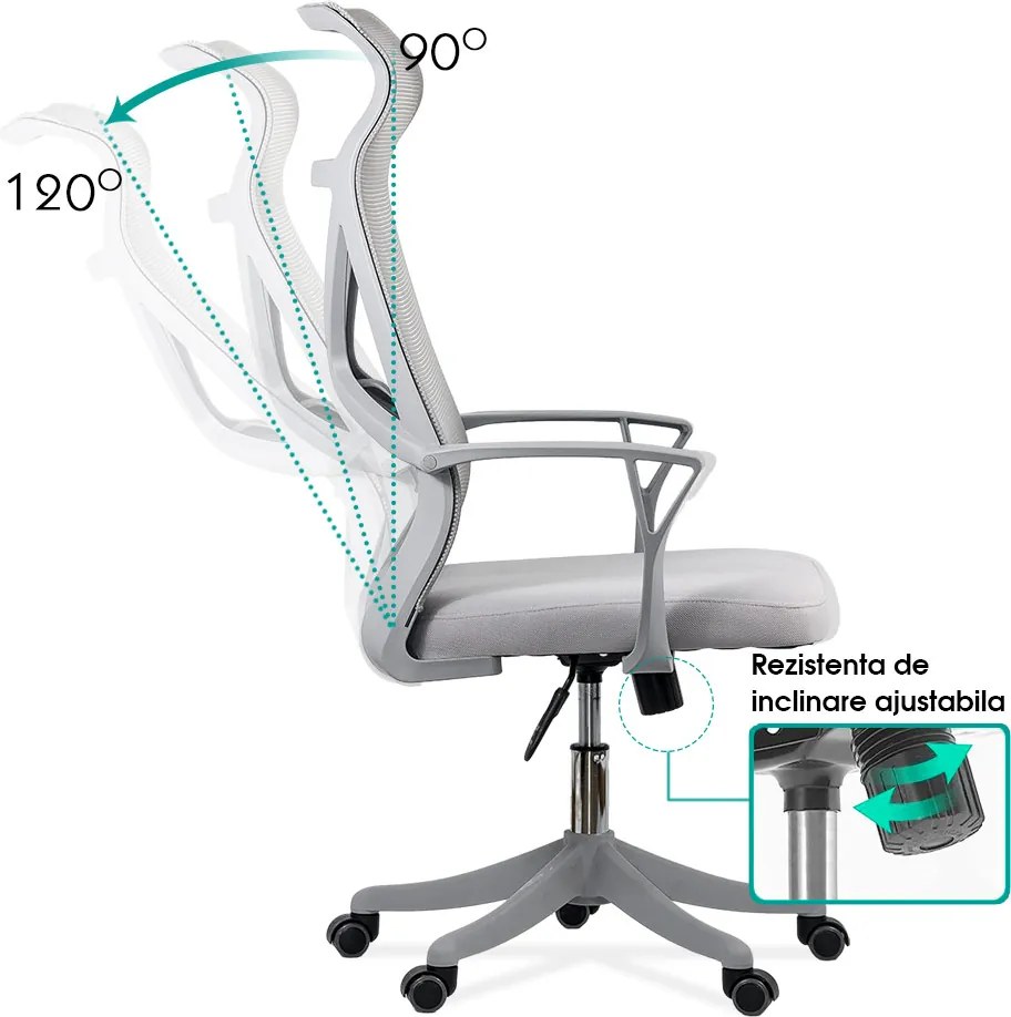 Scaun de birou din mesh reglabil pe inaltime OFF 431 gri