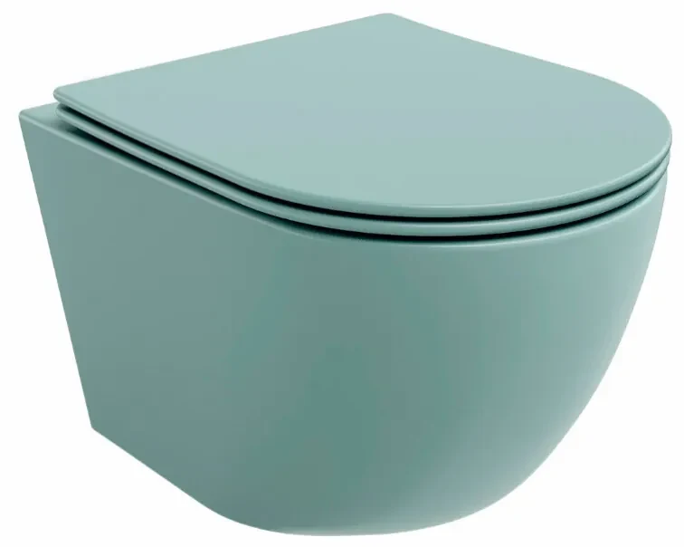 Set vas wc suspendat, verde turcoaz, mat, rimles , capac softclose, Rotund, Foglia Oslo Turcoaz