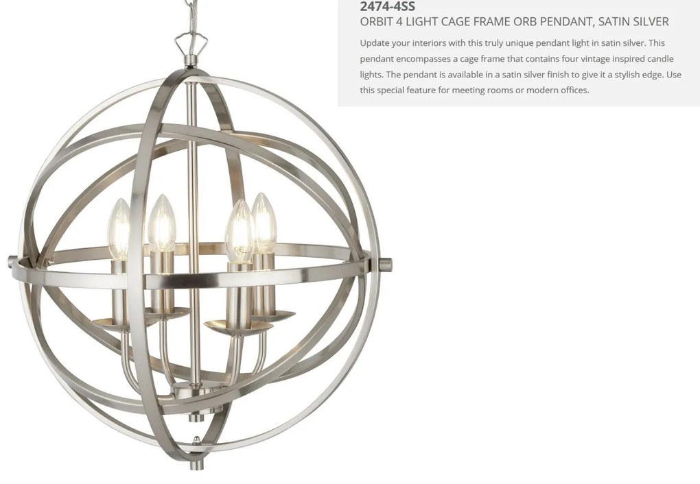 Lustra suspendata stil traditional Orbit argintiu satin 2474-4SS SRT