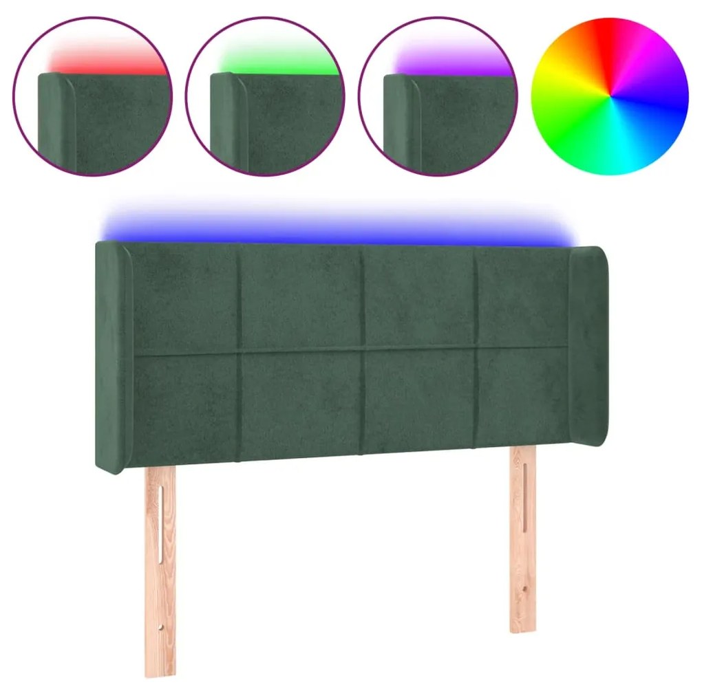 3123269 vidaXL Tăblie de pat cu LED, verde închis, 83x16x78/88 cm, catifea