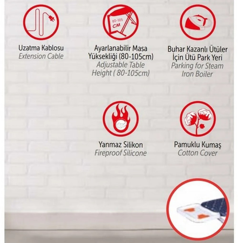 Masa de calcat Premium Harbinger® Starboard, Pentru fier si statie de calcat, Suprafata 46X126 cm, Inaltime 80-105 cm, Multicolor