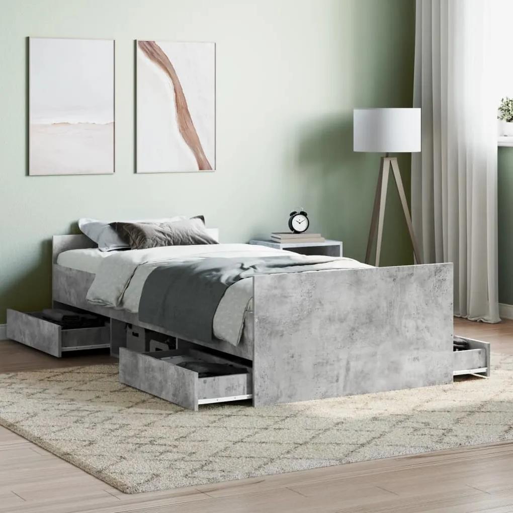 3203806 vidaXL Cadru de pat cu tăblie la cap/picioare, gri beton, 90x200 cm