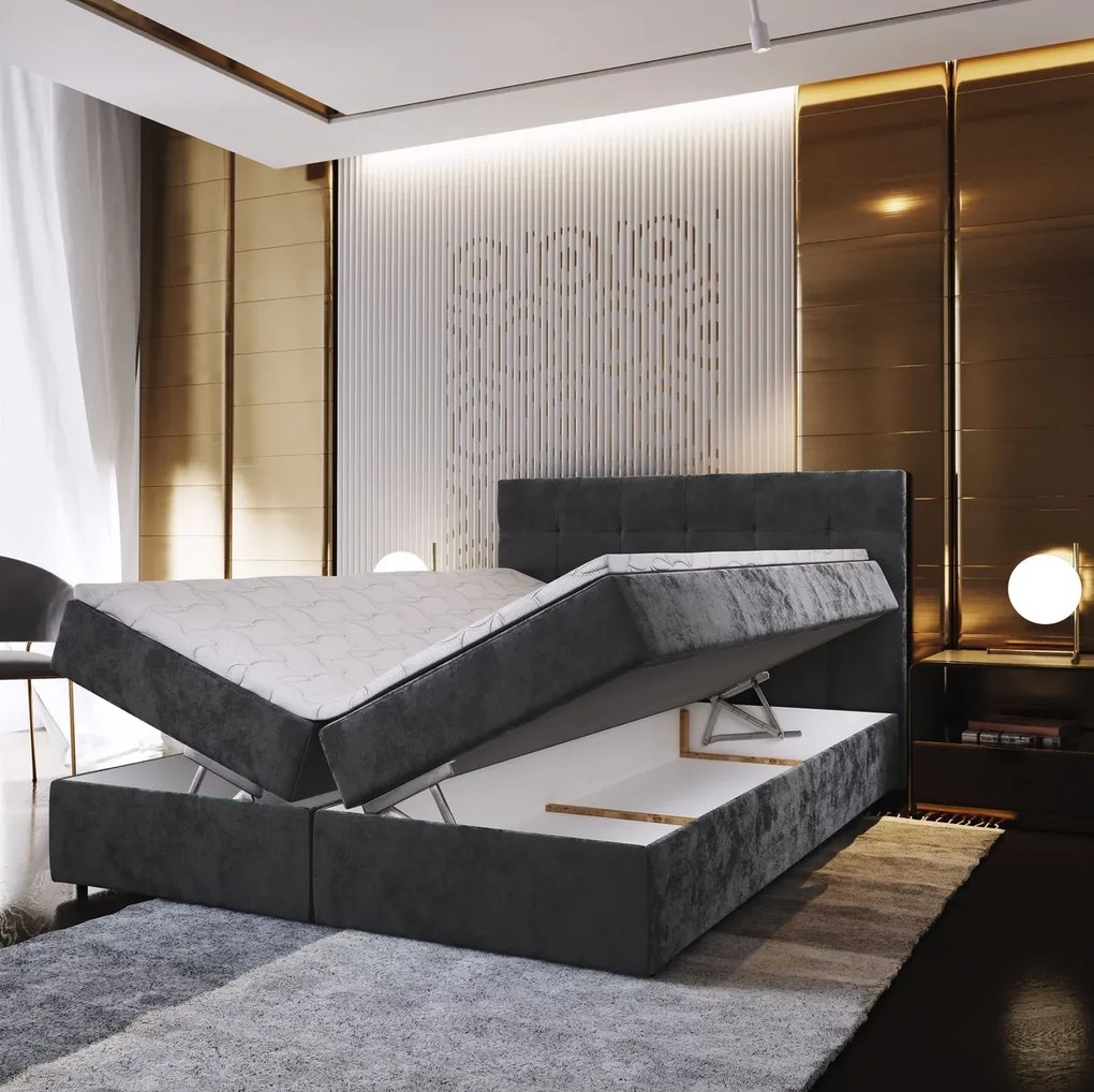 Pat tapițat boxspring GLORIEN VELVET 140x200 cm verde inchis Saltele: Saltea cu arcuri Bonell