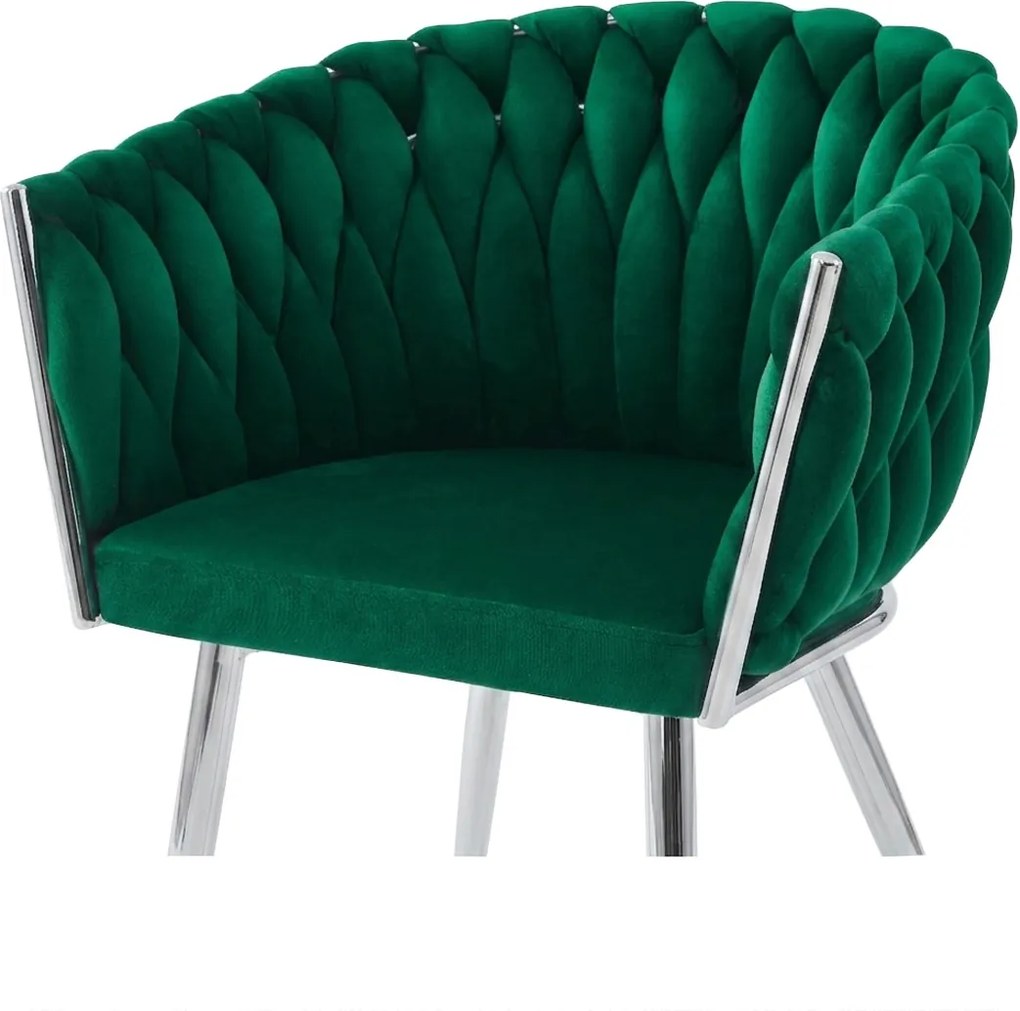Fotoliu de dining din catifea ORION VELVET cu picioare argintii, verde.
