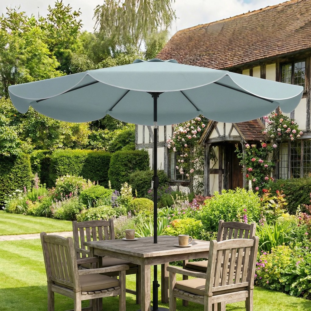 Outsunny Parasol de grădină exterior rotund înclinabil cu 3 poziții cu 8 spițe și faldon, Φ265 x 235 cm, Albastru | Aosom Romania