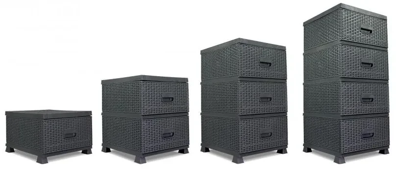 JAKS COMODĂ DIN PLASTIC 4 SERTARE / RATAN NEGRU