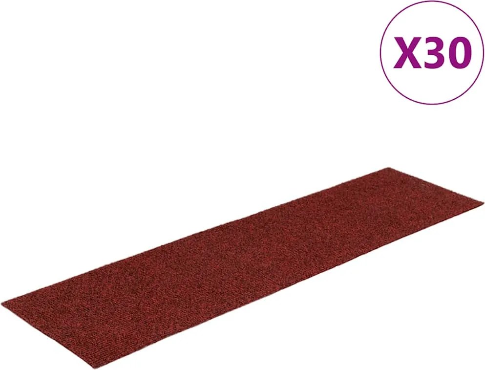 vidaXL Covorașe pentru scări autoadezive, 30 buc., 76x20 cm, dreptunghiulare, roșu bordeaux