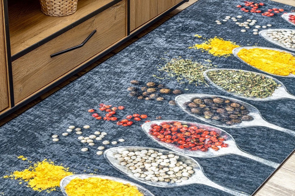 ANDRE 42760 covor lavabil linguri, condimente bucatarie, anti-alunecare - gri / verde