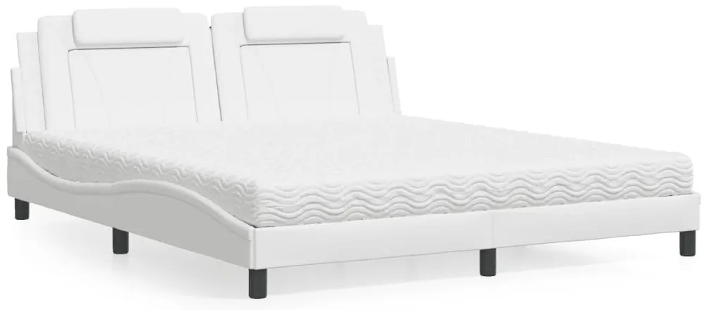vidaXL Pat cu saltea, alb, 180x200 cm, piele ecologică