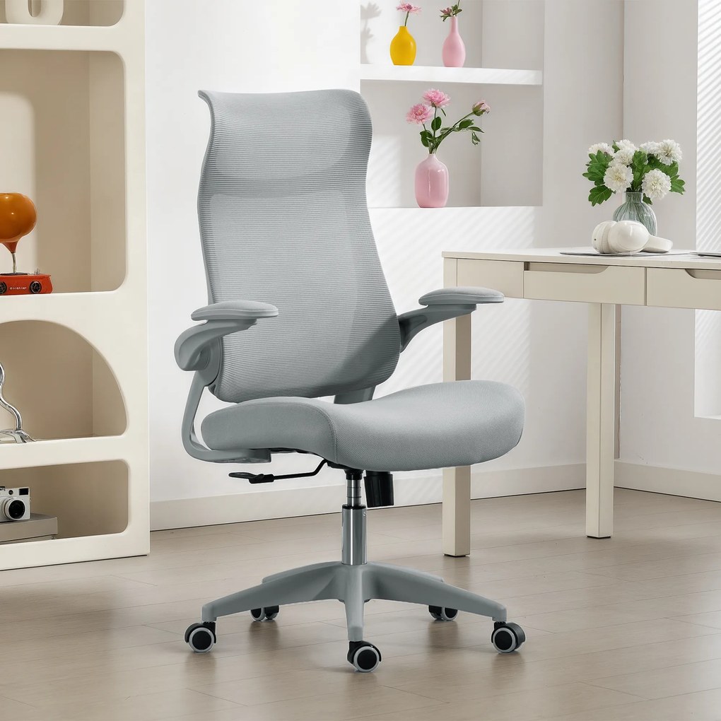 HOMCOM Scaun de birou ergonomic cu cotiere reglabile și tetieră, gri | Aosom Romania