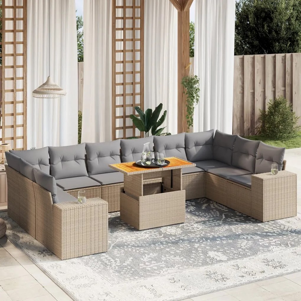 vidaXL Set canapele de grădină cu perne, 11 piese, bej, poliratan